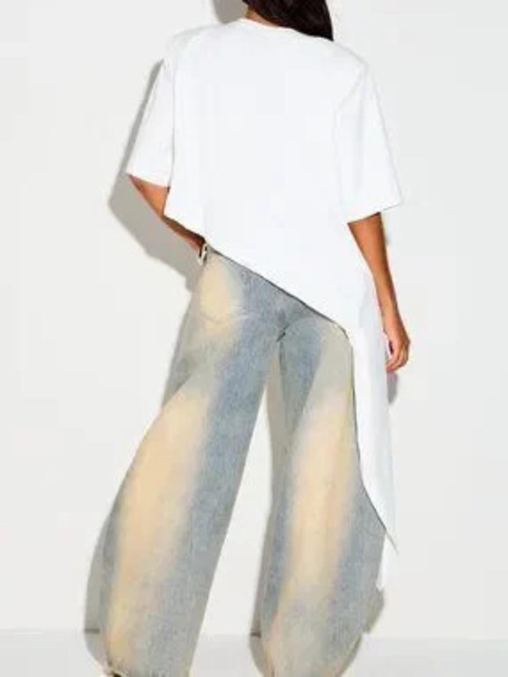 ZARA White Casual Women's Oversized Asymmetric Shoulder Pad High-Low Hem T-Shirt